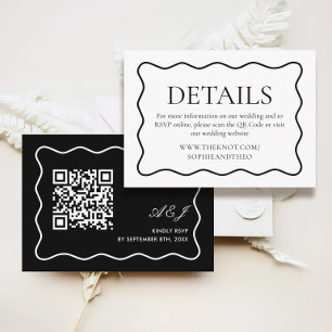 Wavy Black and White Old Money Wedding Details  Enclosure Card