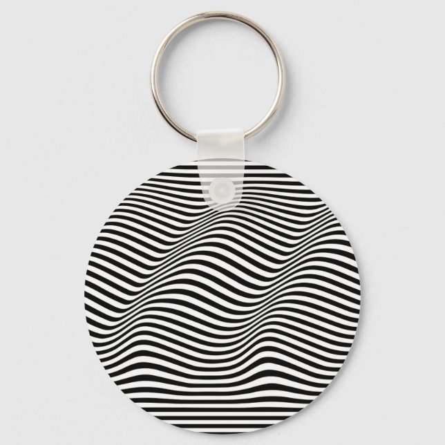 Wavy black and white stripes  key ring (Front)