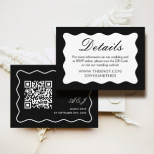 Wavy Black and White Wedding Details Qr Code Enclosure Card