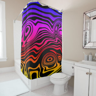 Wavy Black & Rainbow Colour Lines - Colourful Shower Curtain