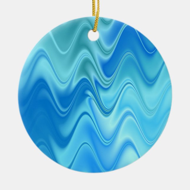 Wavy Blue Abstract Ceramic Tree Decoration (Front)