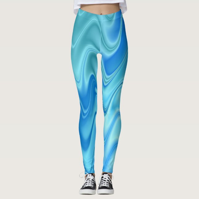 Wavy Blue Abstract Leggings (Front)
