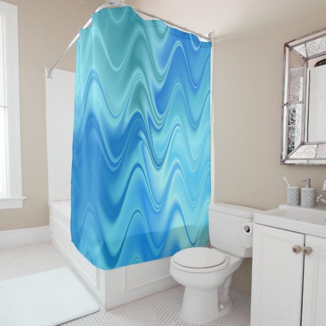 Wavy Blue Abstract Shower Curtain (In Situ)