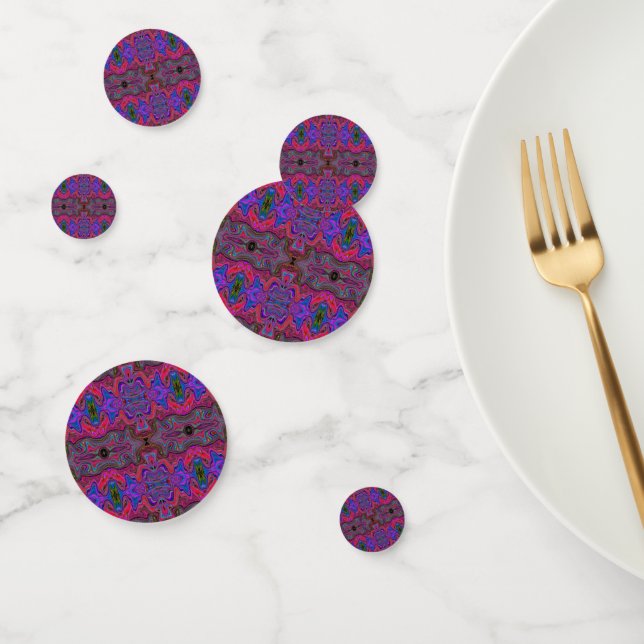 Wavy Blue and Rainbow Red Trippy Pattern Confetti (Group)