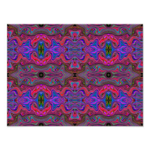 Wavy Blue and Rainbow Red Trippy Pattern Photo Print