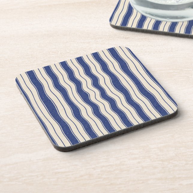 Wavy Blue and White Stripes Coaster (Left Side)