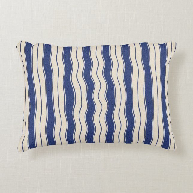 Wavy Blue and White Stripes Decorative Cushion (Front)