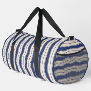 Wavy Blue and White Stripes Duffel Bag