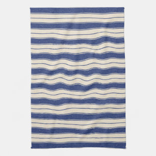 Wavy Blue and White Stripes Tea Towel