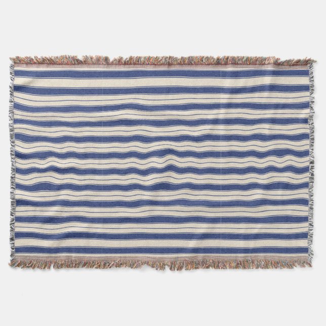 Wavy Blue and White Stripes Throw Blanket (Front)