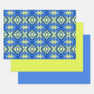Wavy Blue and Yellow Kaleidoscope Wrapping Paper Sheet