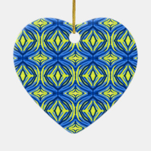 Wavy blue and yellow lines ceramic tree decoration