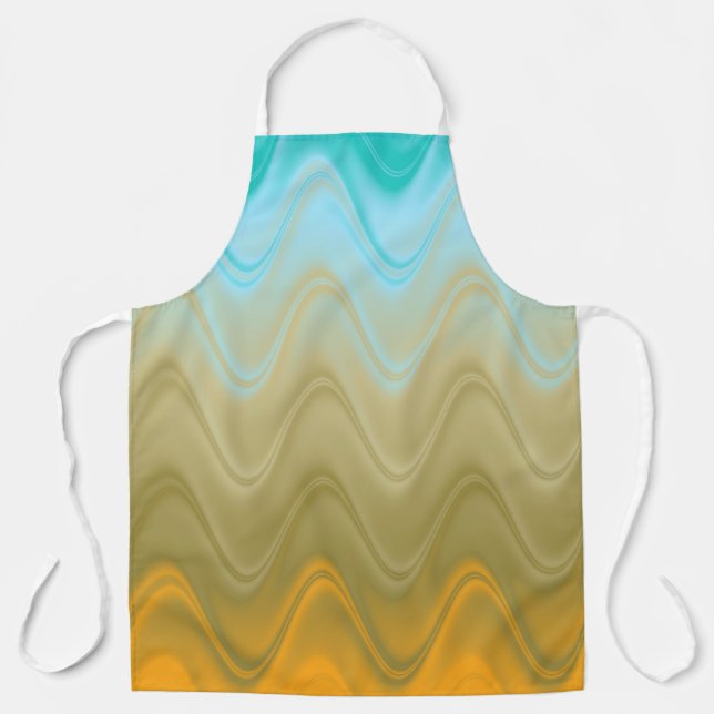 Wavy Blue Green Orange Abstract Apron (Front)