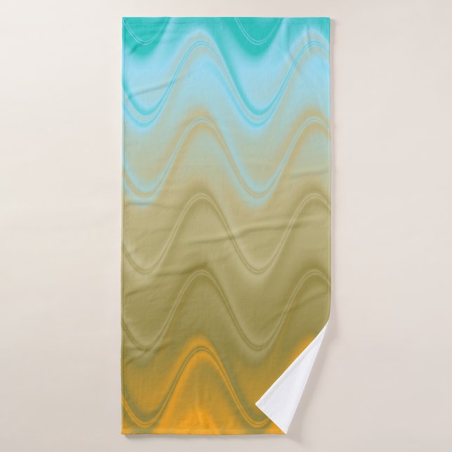 Wavy Blue Green Orange Abstract Bath Towel (Bath Towel)