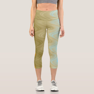 Wavy Blue Green Orange Abstract Capri Leggings