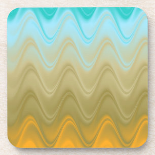 Wavy Blue Green Orange Abstract Coaster
