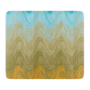 Wavy Blue Green Orange Abstract Cutting Board