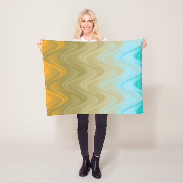 Wavy Blue Green Orange Abstract Fleece Blanket (In Situ)