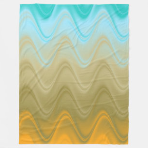 Wavy Blue Green Orange Abstract Fleece Blanket