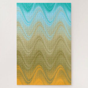 Wavy Blue Green Orange Abstract Jigsaw Puzzle