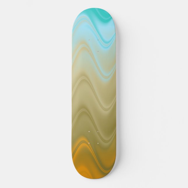Wavy Blue Green Orange Abstract Skateboard (Front)