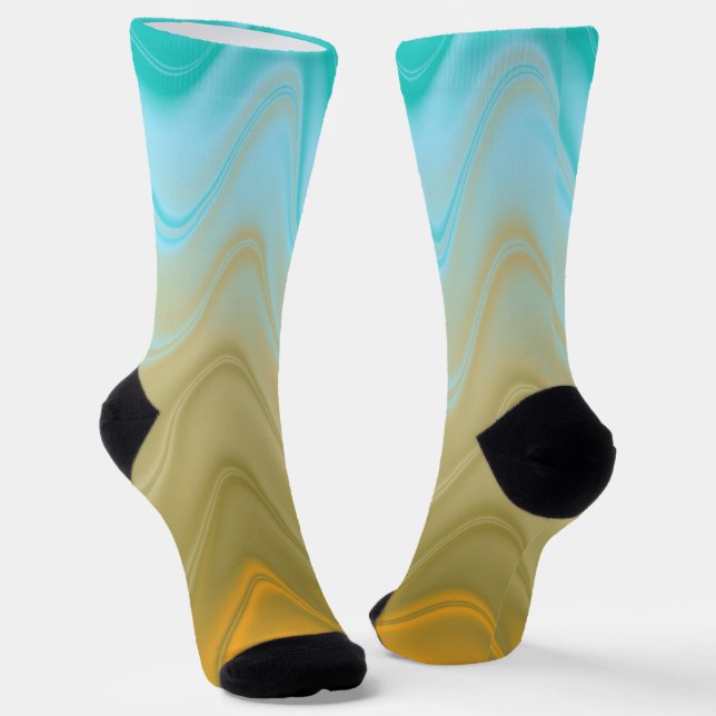 Wavy Blue Green Orange Abstract Socks (Angled)