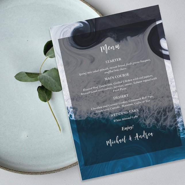 Wavy Blue Ocean Artistic Summer Beach Wedding Cute Menu (Creator Uploaded)
