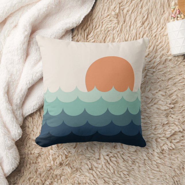 Wavy blue ocean at sunset cushion (Blanket)