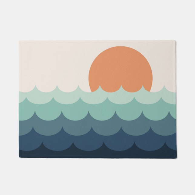 Wavy blue ocean at sunset doormat (Front)
