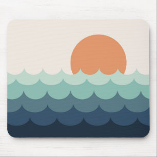 Wavy blue ocean at sunset mouse pad
