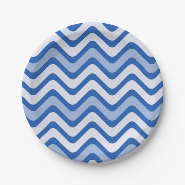 Wavy Blue Pattern Paper Plate (Front)