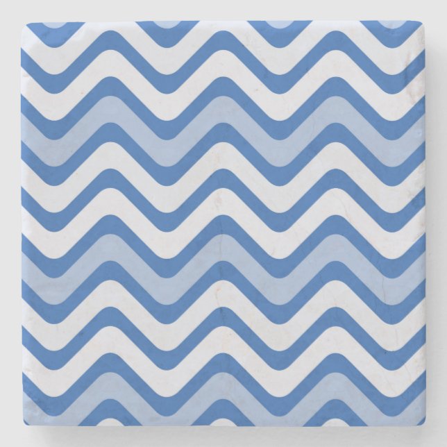 Wavy Blue Pattern Stone Coaster (Front)