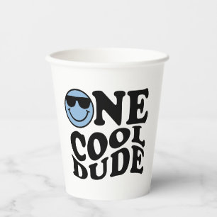 Wavy Blue Preppy Smile One Cool Dude 1st Birthday Paper Cups