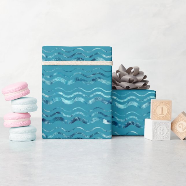 Wavy Blue Sea Pattern Wrapping Paper (Baby Shower)