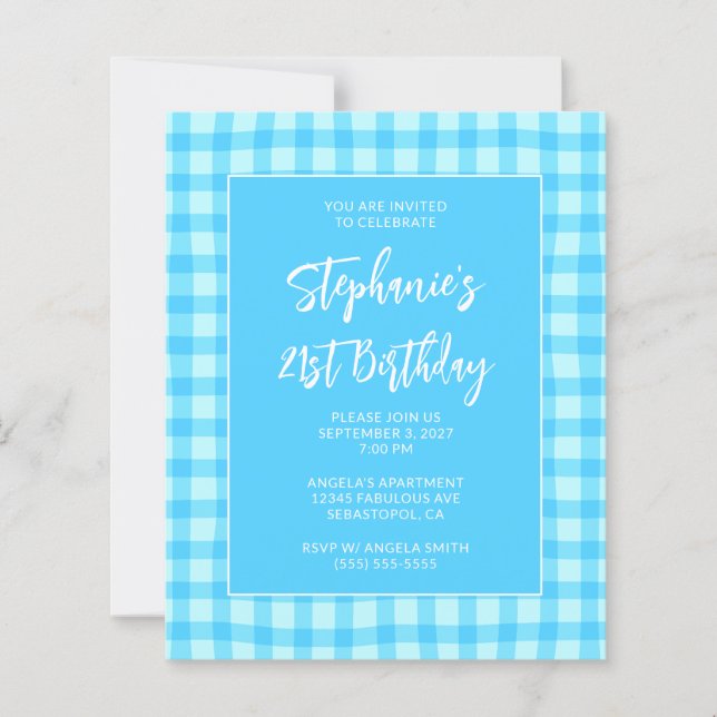 Wavy Blue Summer Gingham Bold 21st Birthday (Front)