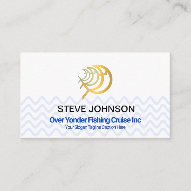 Wavy Blue Water Lines Swimming Fish Business Card (Front)