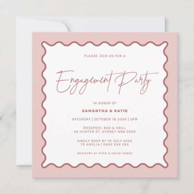 Wavy Border Mrs & Mrs Engagement Shower Invitation (Front)