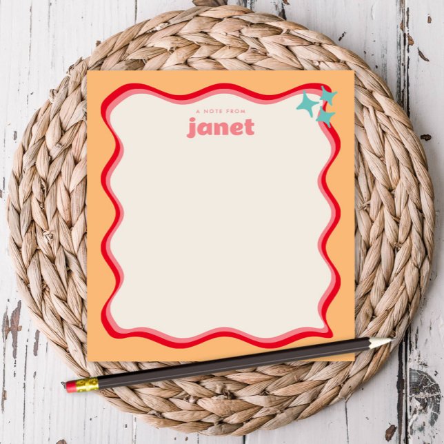Wavy Border Pink and Orange Retro Personalised Notepad (Creator Uploaded)