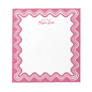 Wavy Border Pink Faux Glitter Personalized Name Notepad