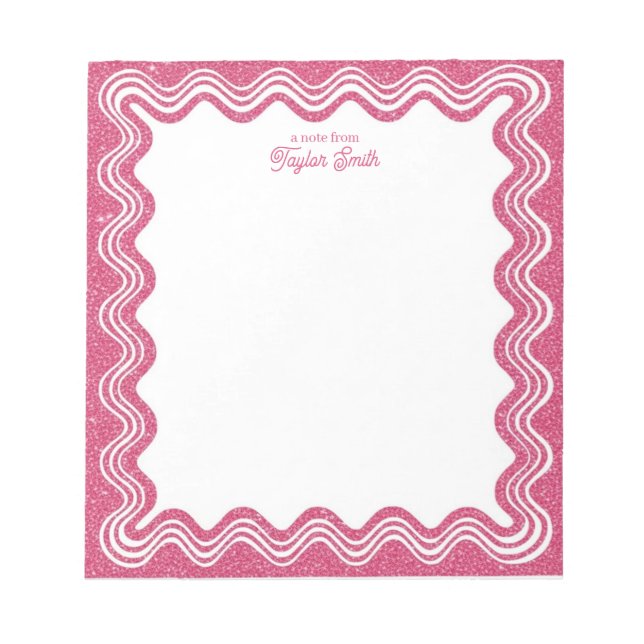 Wavy Border Pink Faux Glitter Personalized Name Notepad (Front)