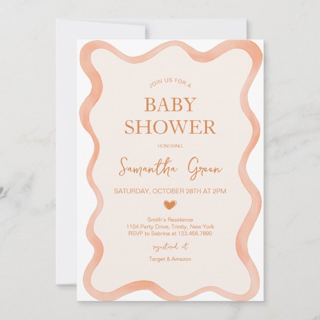 Wavy Border Rustic Orange Baby Shower Invitation (Front)