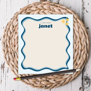 Wavy Border Shades of Blue Retro Personalised Notepad