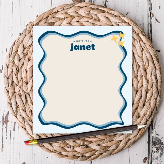 Wavy Border Shades of Blue Retro Personalised Notepad (Creator Uploaded)