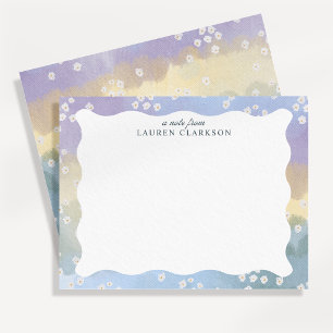 Wavy Border Soft Pastel Floral Note Card