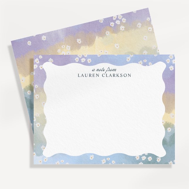 Wavy Border Soft Pastel Floral Note Card (Creator Uploaded)
