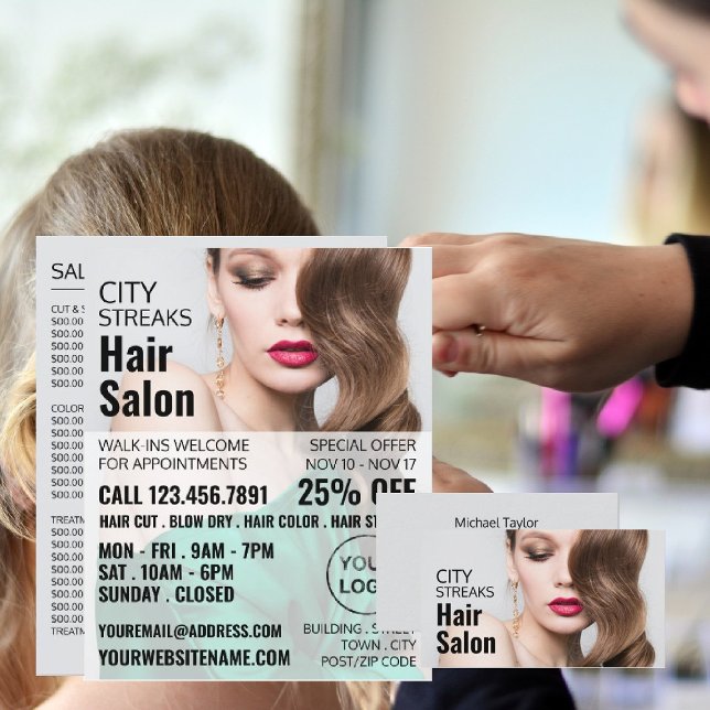 Wavy Brown Hair, Hair Stylist, Hair Salon Business Card (Creator Uploaded)