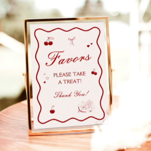 Wavy Burgundy Cherry Bridal Shower Favor Poster