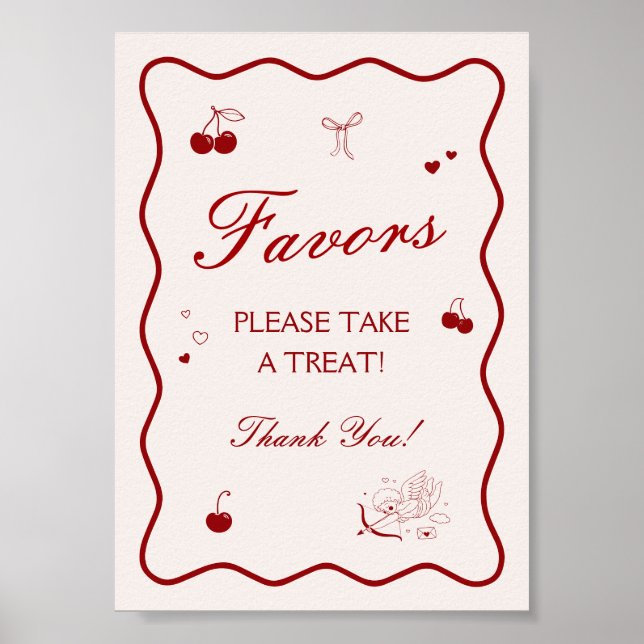 Wavy Burgundy Cherry Bridal Shower Favor Poster (Front)