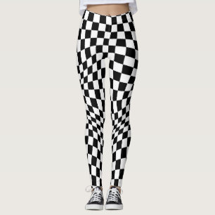 Wavy Checkered Black White Checkerboard Leggings