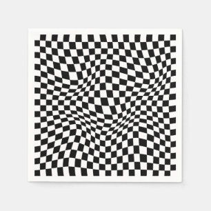 Wavy Checkered Black White Checkerboard Napkin